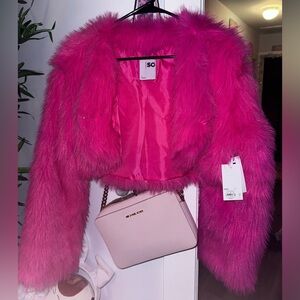 NWT Pink Faux Fur Bolero Jacket